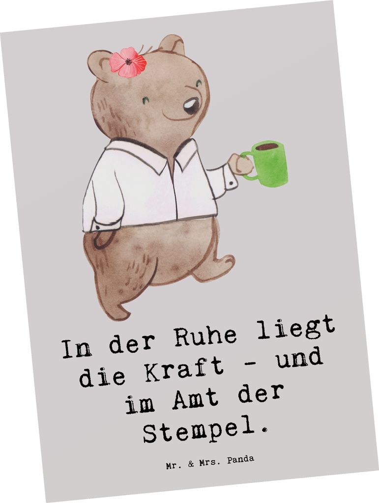 Mr. & Mrs. Panda Postkarte Beamtin Kraft - Grau Pastell - Produktbild 