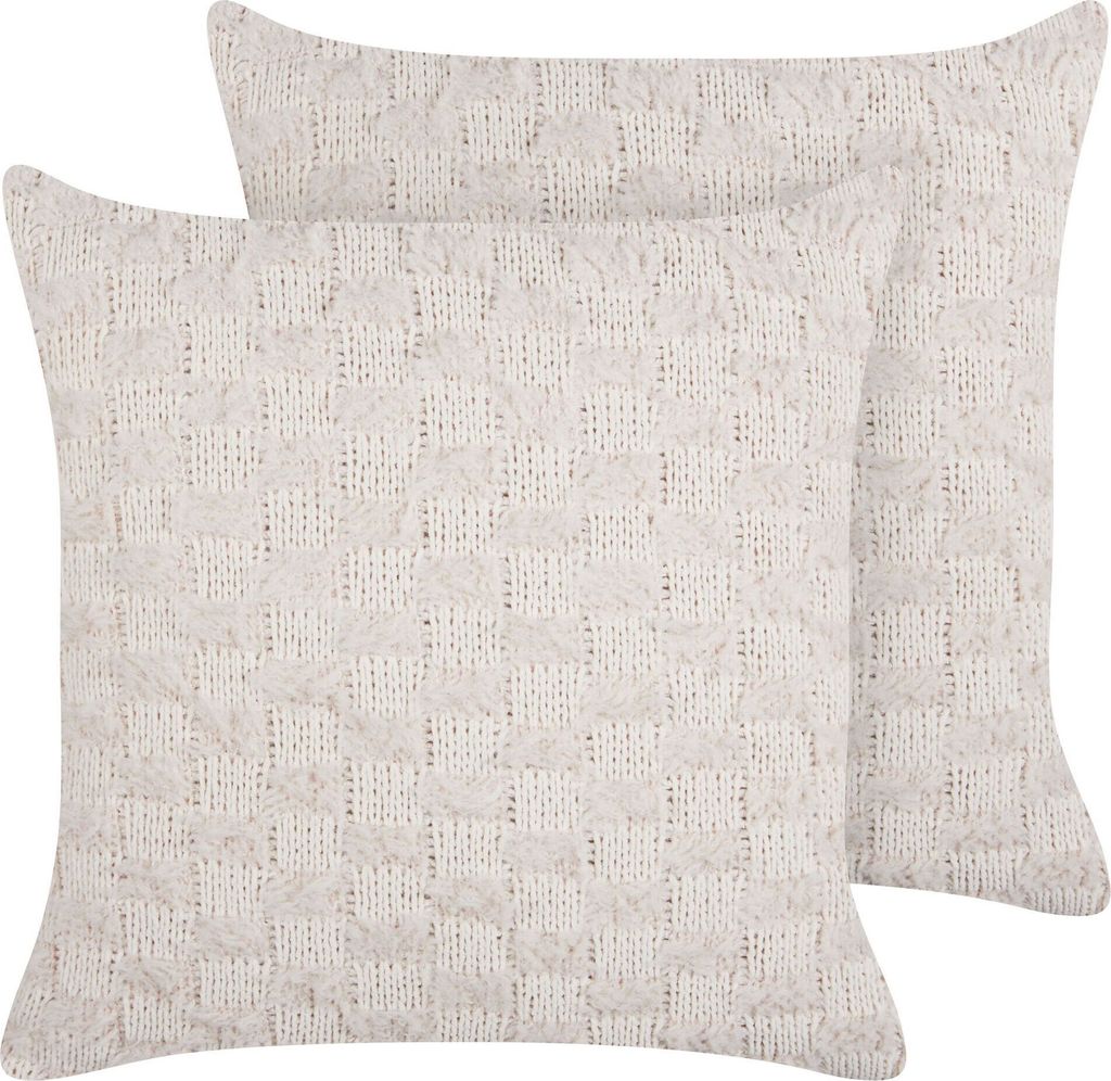 BELIANI Dekokissen 2er Set Beige Gestricktes Muster 45 x 45 cm Quadratisch Modern für Wohnzimmer Schlafzimmer Sofa Sessel Bett