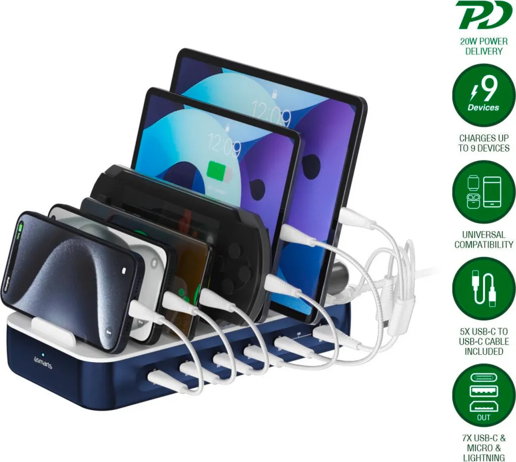 4Smarts Team Stazione di Ricarica Multipla 100W | Caricatore 6 Porte USB-C
