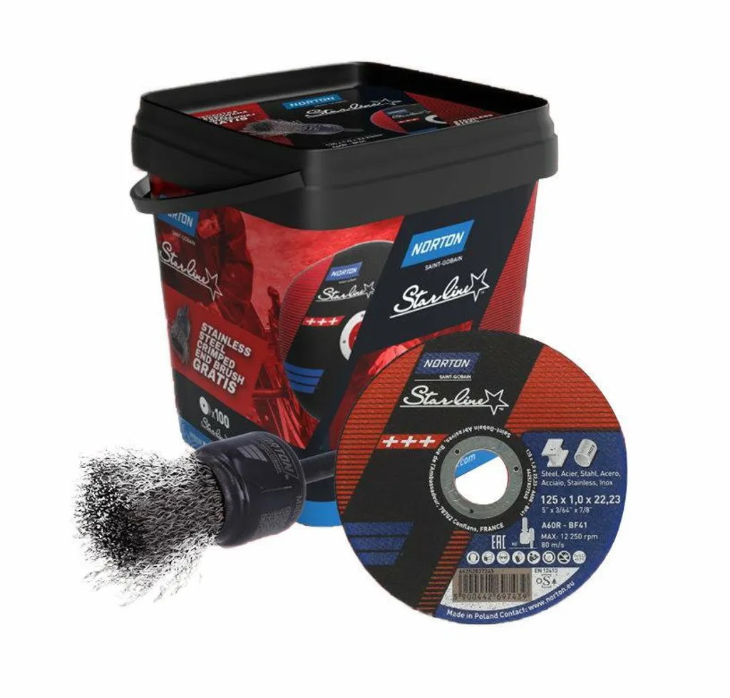 Norton Starline A60R Disque à découper 125x1.0mm lot 100 pcs + Brosse