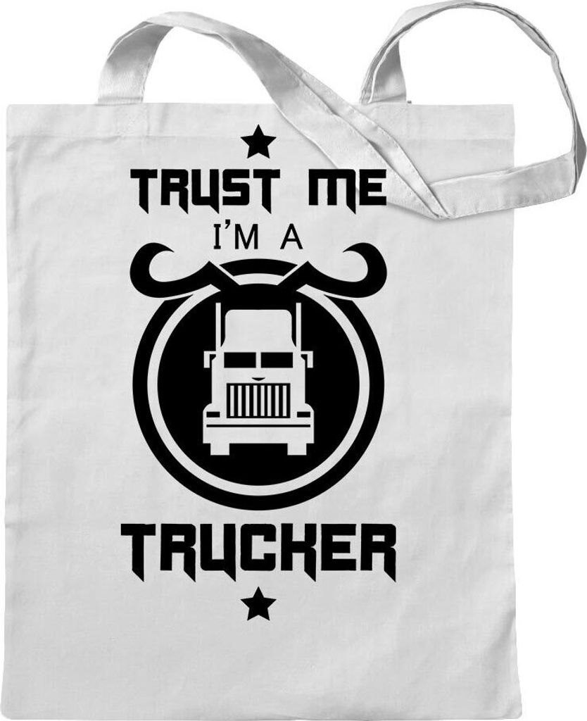 Kiwistar - Baumwolltasche - weiss - Trust me, im a Trucker - Tragetasche Stoffbeutel Umhängetasche langer Henkel