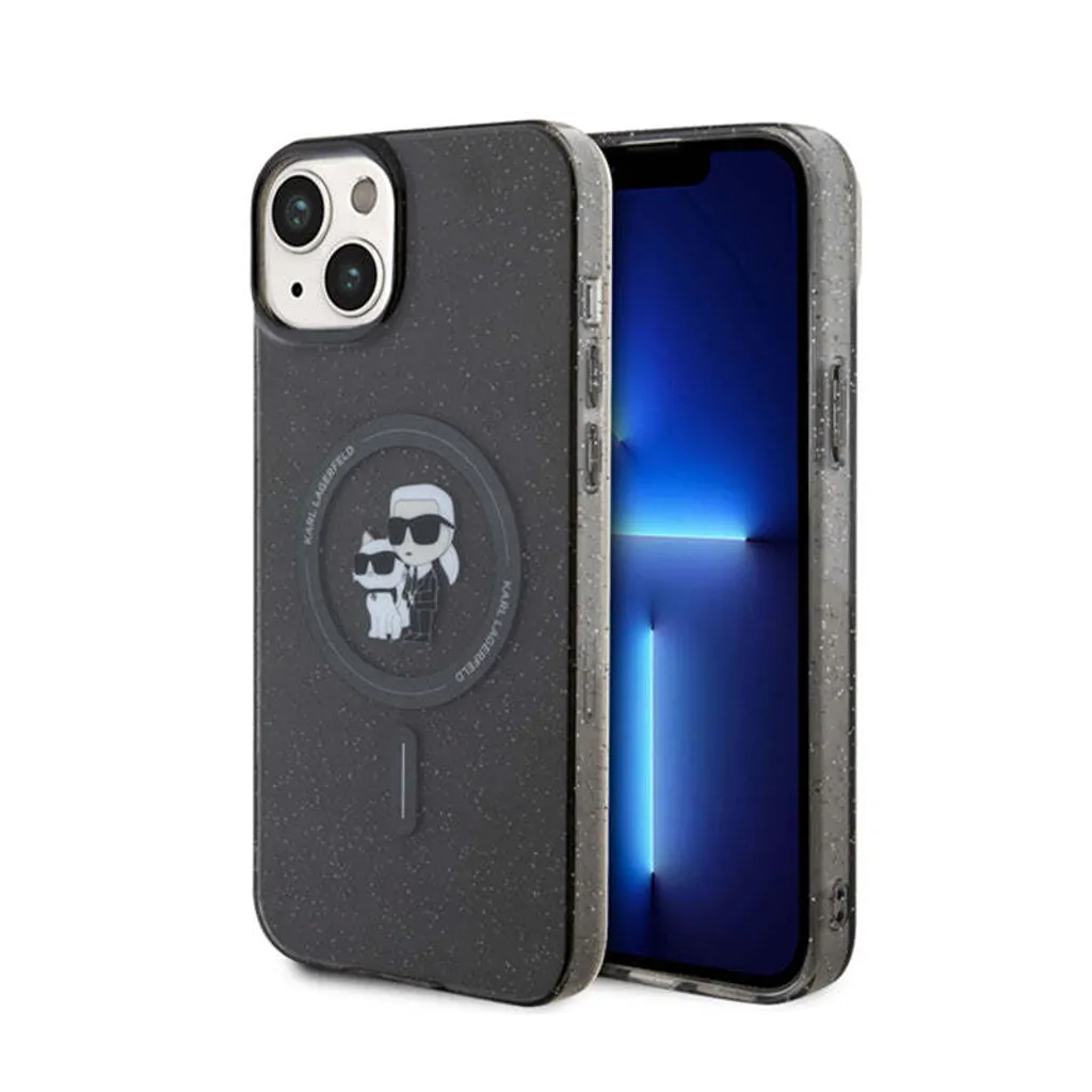 Cover Karl Lagerfeld iPhone 15 Plus MagSafe Karl & Choupette Glitter Nero