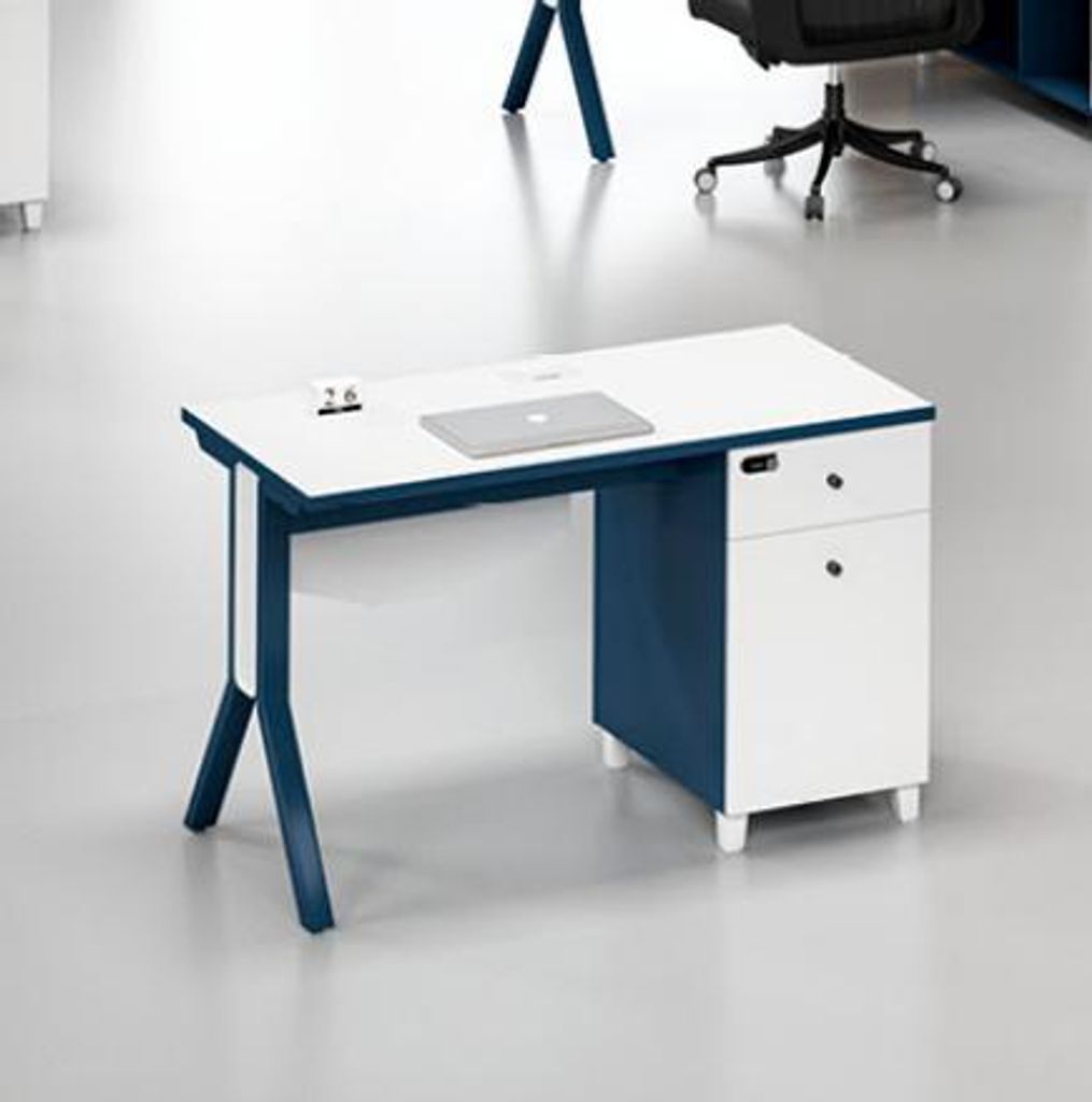 Weiß-Blauer Schreibtisch Designer Schubladentisch r Holz Tisch