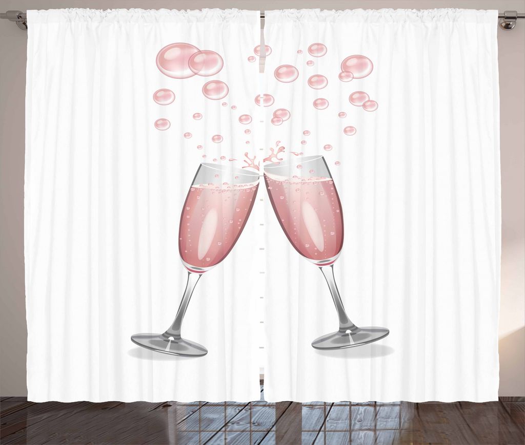 ABAKUHAUS Champagner Rustikaler Vorhang, Gläser mit Blush Getränk, Wohnzimmer Universalband Gardinen mit Schlaufen und Haken, 280 x 175 cm, Blush...
