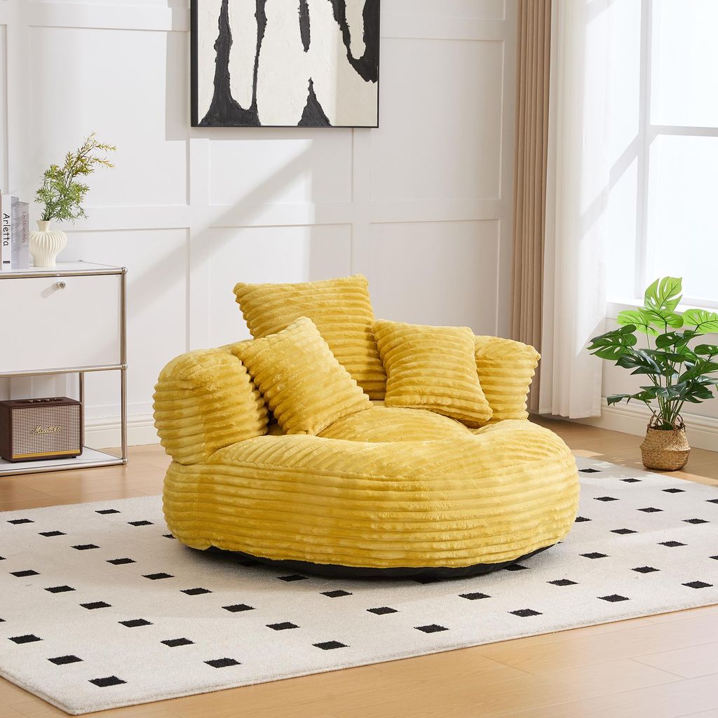 MODFU Sitzsäcke Loungesofa Chaiselongue aus Schaumstoff mit Polsterung,Liegesessel Gaming-Sessel mit drei Kissen für Erwachsene und Kinder,Senfgelb