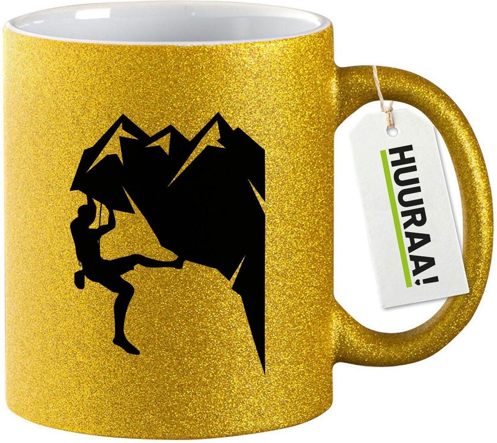 Huuraa Glitzertasse Klettern Silhouette 330ml Gold Keramik Kaffeebecher Geschenkidee