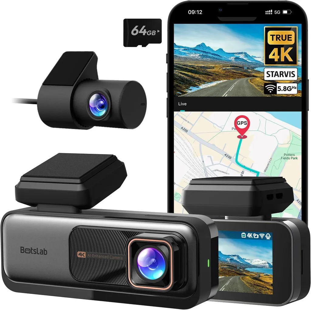 Caméra Voiture 4K 170° Grand Angle avec GPS et Vision Nocturne Stable