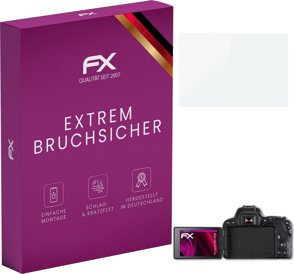 atFoliX FX-Hybrid-Glass Displayfolie kompatibel mit Canon EOS 200D Glasfolie