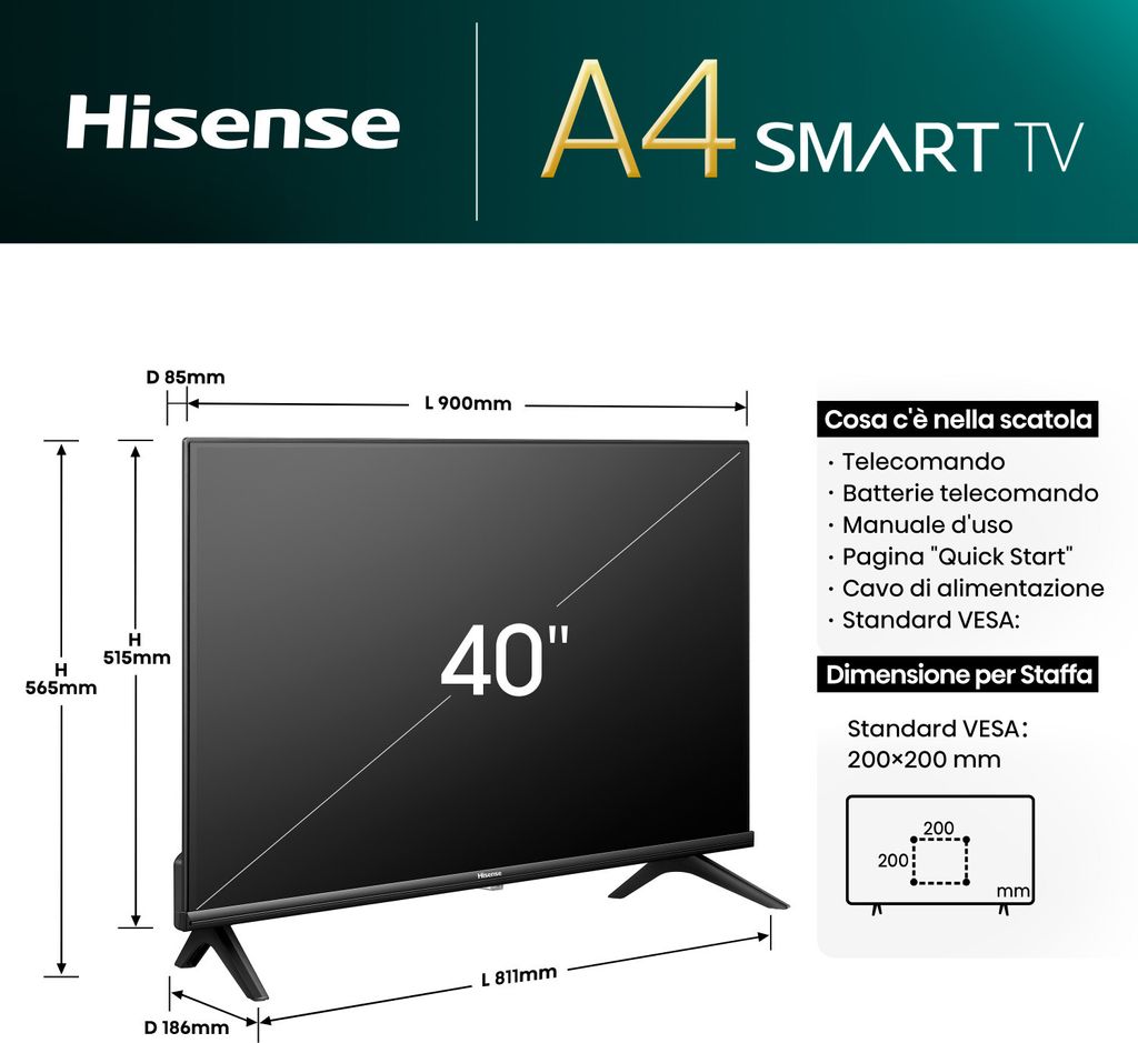 Hisense 40A4N Fernseher 101,6 cm (40") Full HD Smart-TV Produktbild 7