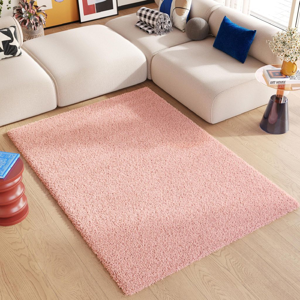 Tapiso Teppich ESSENCE Shaggy Einfarbig Modern Rosa 300 x 400 cm