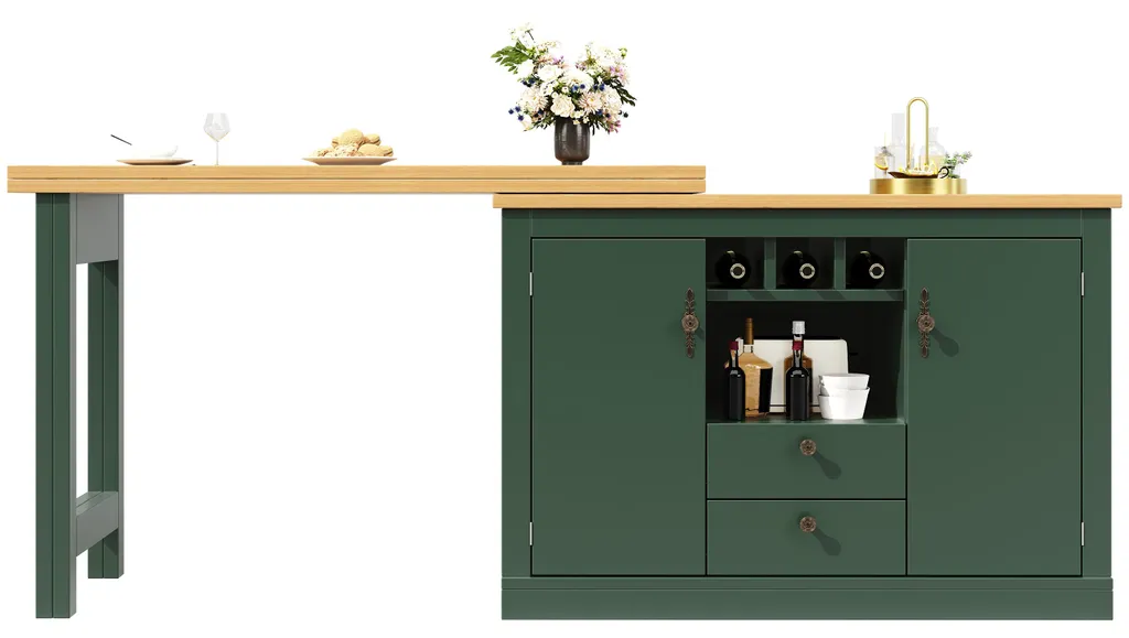 Table haute 360° modulable vert foncé, buffet extensible avec étagères - 14