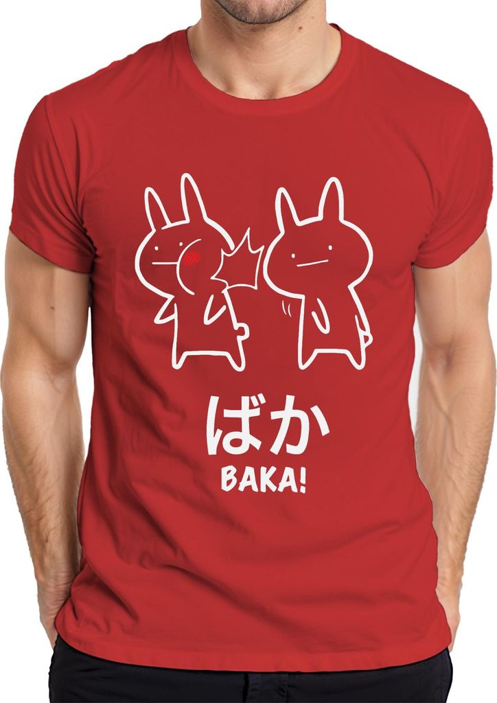 ばか BAKA! Anime Kawaii Hase Ohrfeige Otaku Manga Japan Chibi Cute Herren T-Shirt, Rot, S