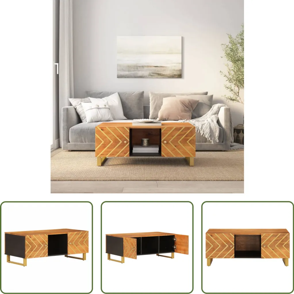 The Living Store Tavolino marrone e nero 100x54x40 cm in legno massiccio di mango