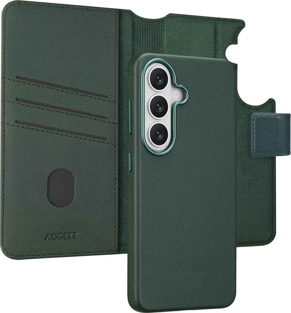 Accezz Leder-Bücherregal 2-in-1 mit MagSafe für das Samsung Galaxy S26 – Cedar Green