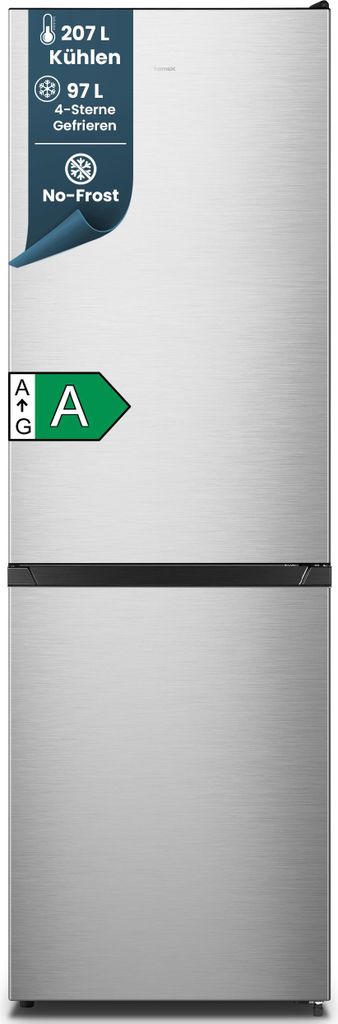 homeX Kühlschrank mit Gefrierfach No Frost, Kühl-Gefrier-Kombination freistehend, groß - 304 Liter, , CFSN3041A-S