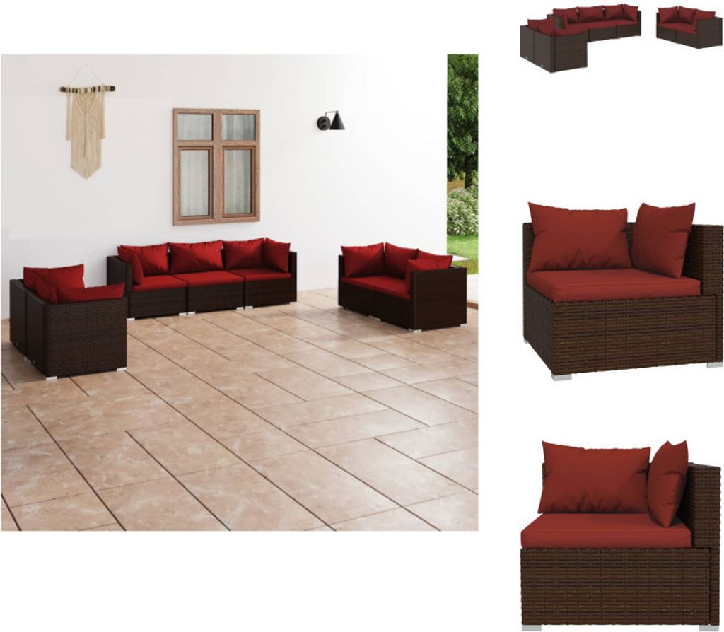 vidaXL 7-tlg. Garten-Lounge-Set mit Kissen Poly Rattan Braun - Gartenmöbel-Sets