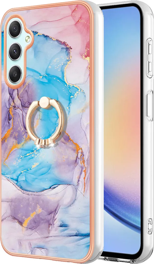 Custodia per Samsung Galaxy A55, custodia protettiva in silicone TPU a fantasia con supporto ad anello blu