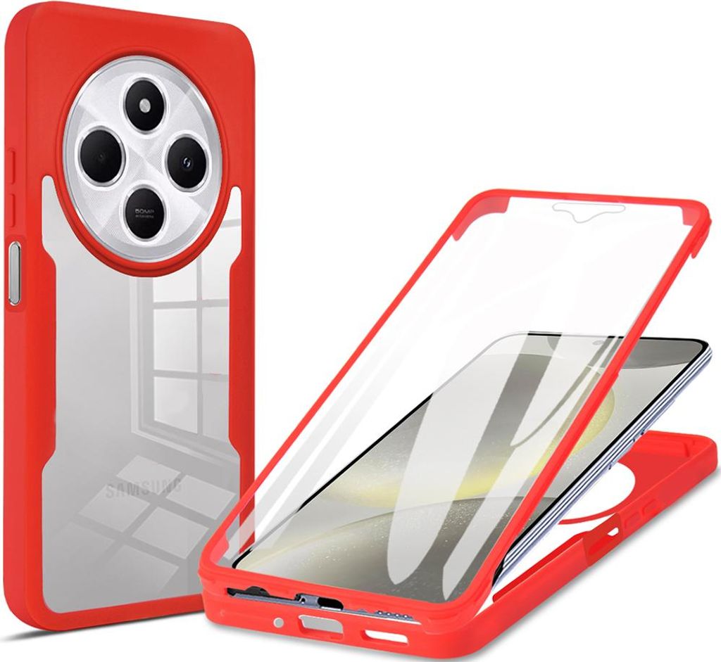 Schutzhülle für Xiaomi Redmi 14C, Eingebautem Displayschutz 360 Grad Komplettschutz Handyhülle Rot