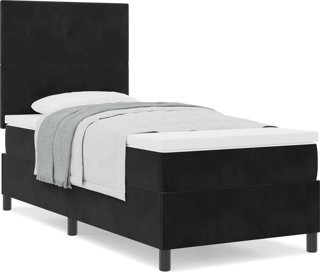 2025 Moderne Bettrahmen, Boxspringbett mit Matratze Schwarz 90x200 cm Samt - Klassische Betten Hommie98331