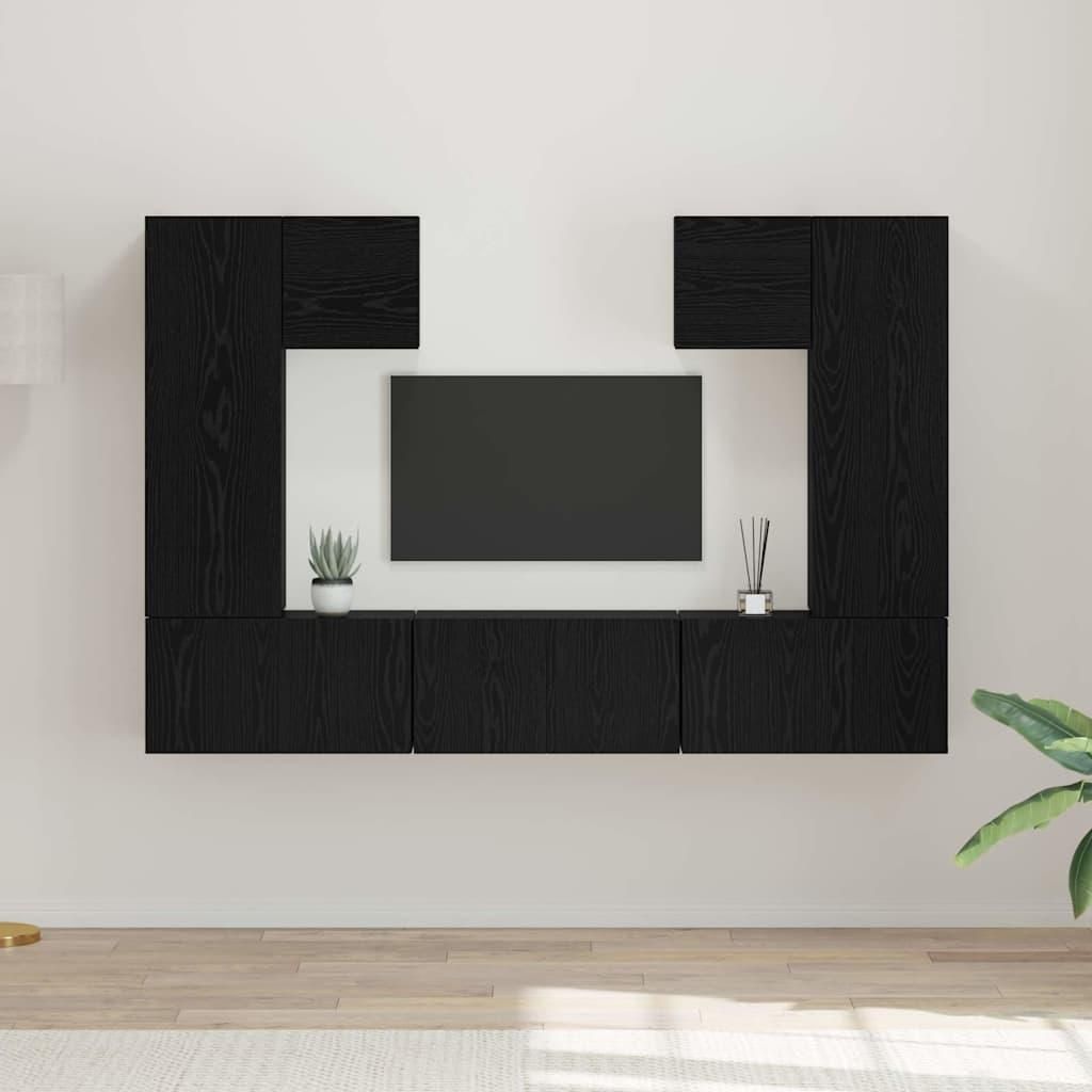 Möbel TV-Schrank-Set mit Regal 7 pcs Schwarz Eiche 180 x 30 x 120 cm - TV-Schränke 3393136