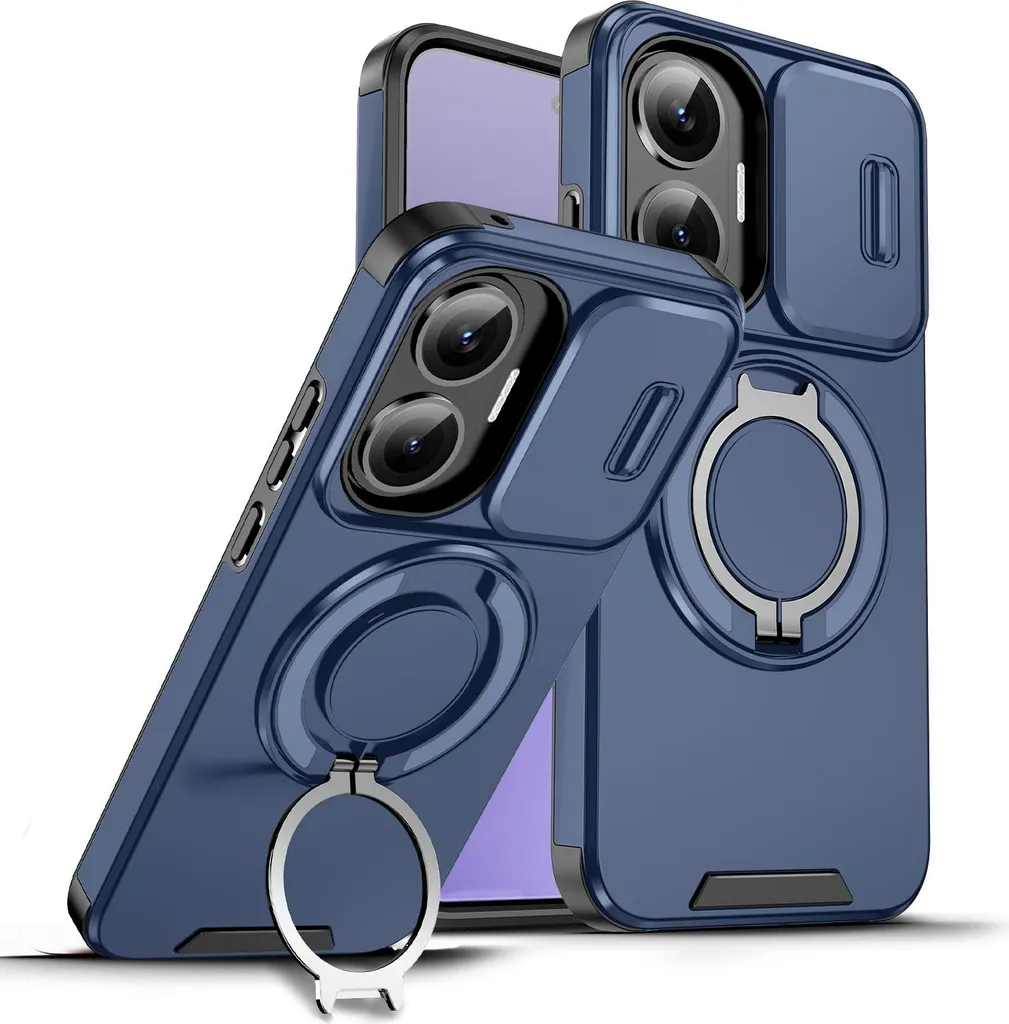 Custodia Antiurto Xiaomi Poco F7 con Magnete e Stand - Blu Scuro