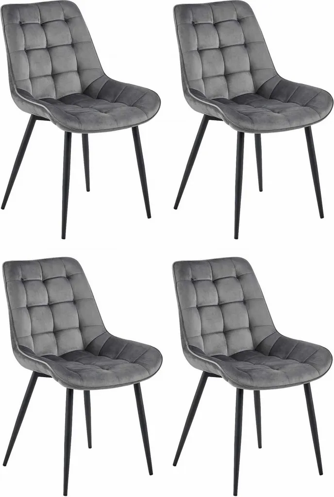 Lot de 4 Chaises Confortables pour Table à Manger Velours Gris Bera