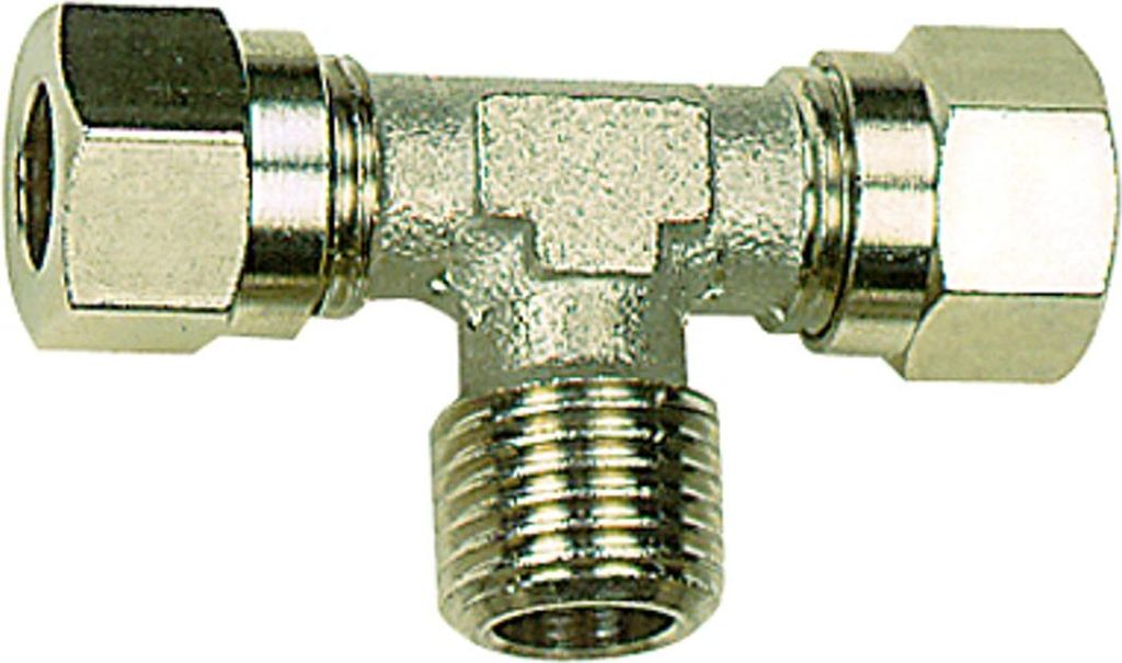 Riegler T-Einschraubverschraubung, R 1/8 a., Rohr-Außen-Ø 8 mm, MS vern.