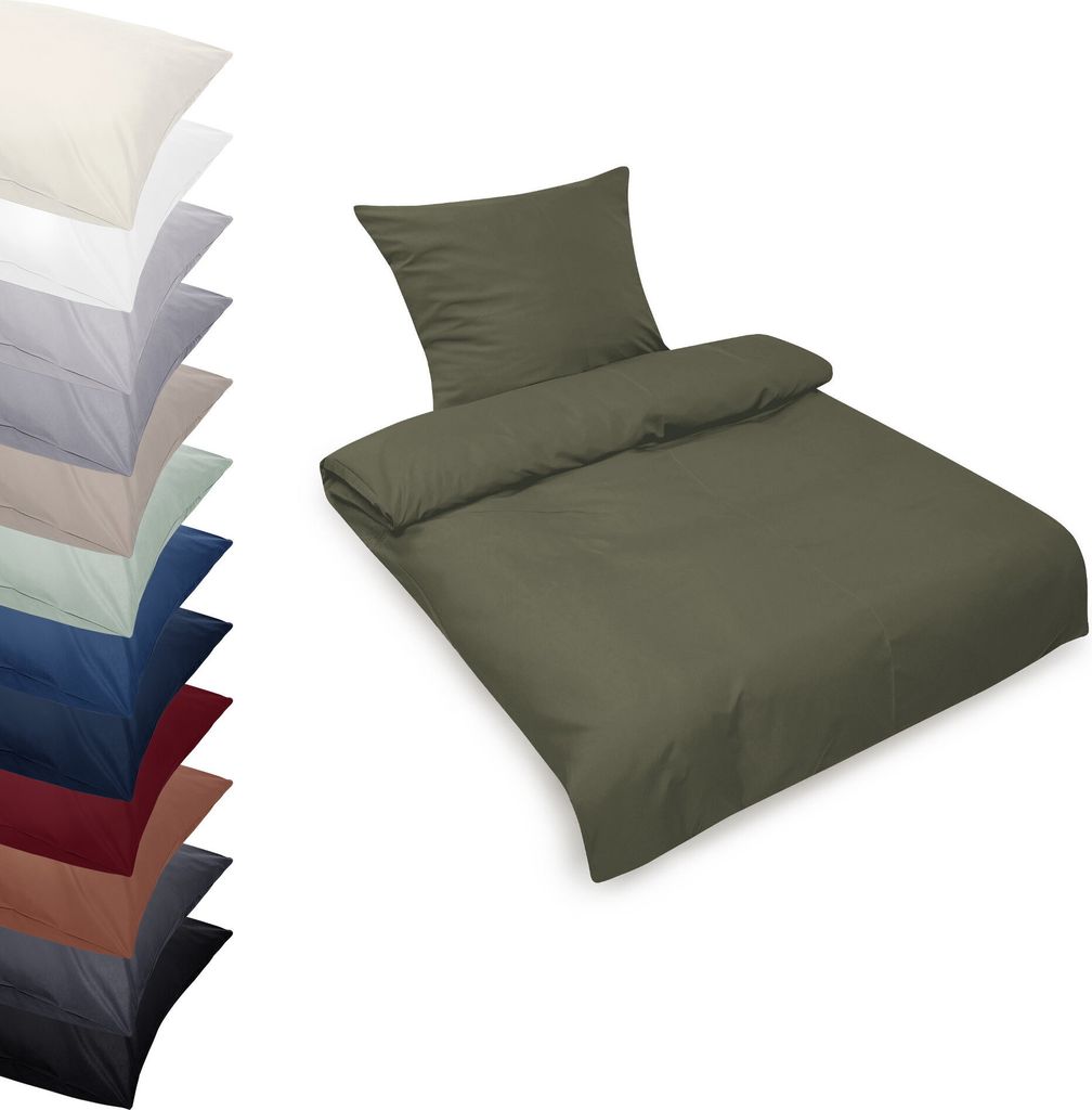 Bettwäsche Set 135x200-80x80cm 100% RENFORCE Baumwolle Kissenbezug Bettbezug, Farbe: Khaki