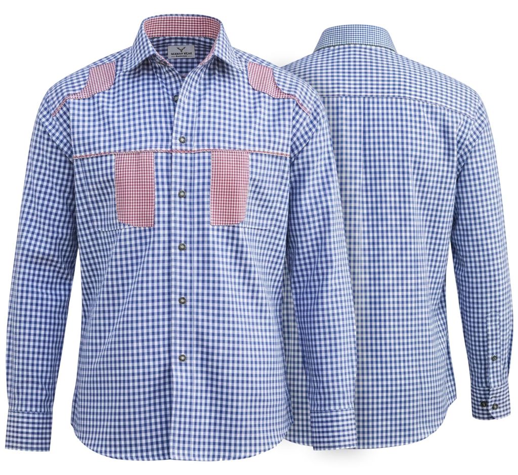 Trachtenhemd für trachten lederhosen freizeit Hemd blau-rot-kariert, Größe:M