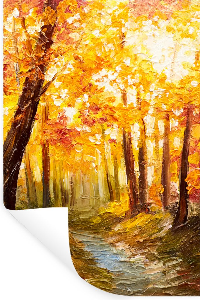 MuchoWow Wandtattoo Wandsticker Wandaufkleber Gemälde - Herbst - Wald - Ölgemälde 60x90 cm Selbstklebend und Repositionierbar - Sticker - Deko...
