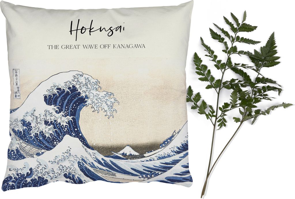 MuchoWow Zierkissen Sofakissen Wohnzimmer Dekokissen 50x50 cm Die große Welle vor Kanagawa - Kunst - Hokusai - Komfort - Sofakissen