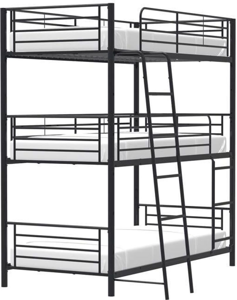 Etagenbetten aus Metall - Schwarz - Boxspringbetten enthalten - 3x90x190 cm - TRIO
