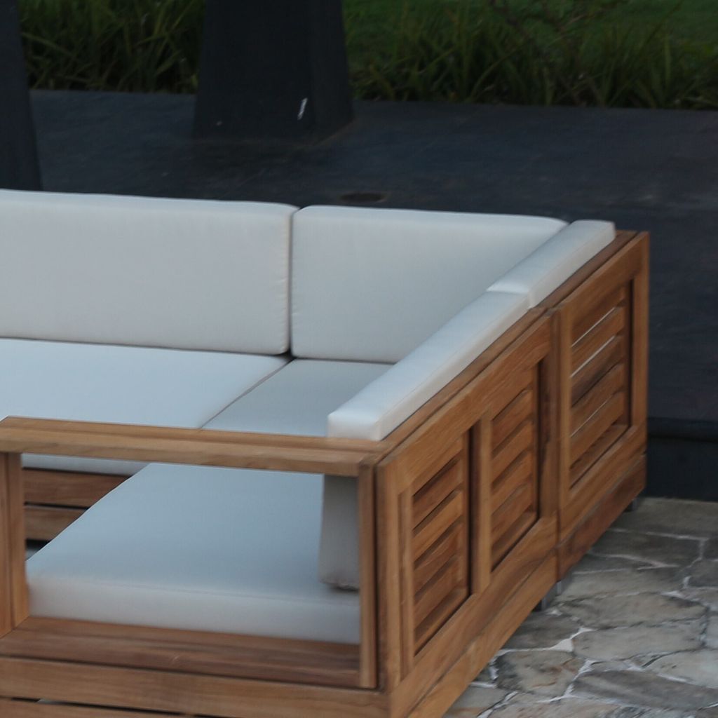 Teako Design Ecksofa Korsika Teak Gartenmöbel Outdoor Lounge 84x84x64cm inkl. Auflagen wetterbeständig