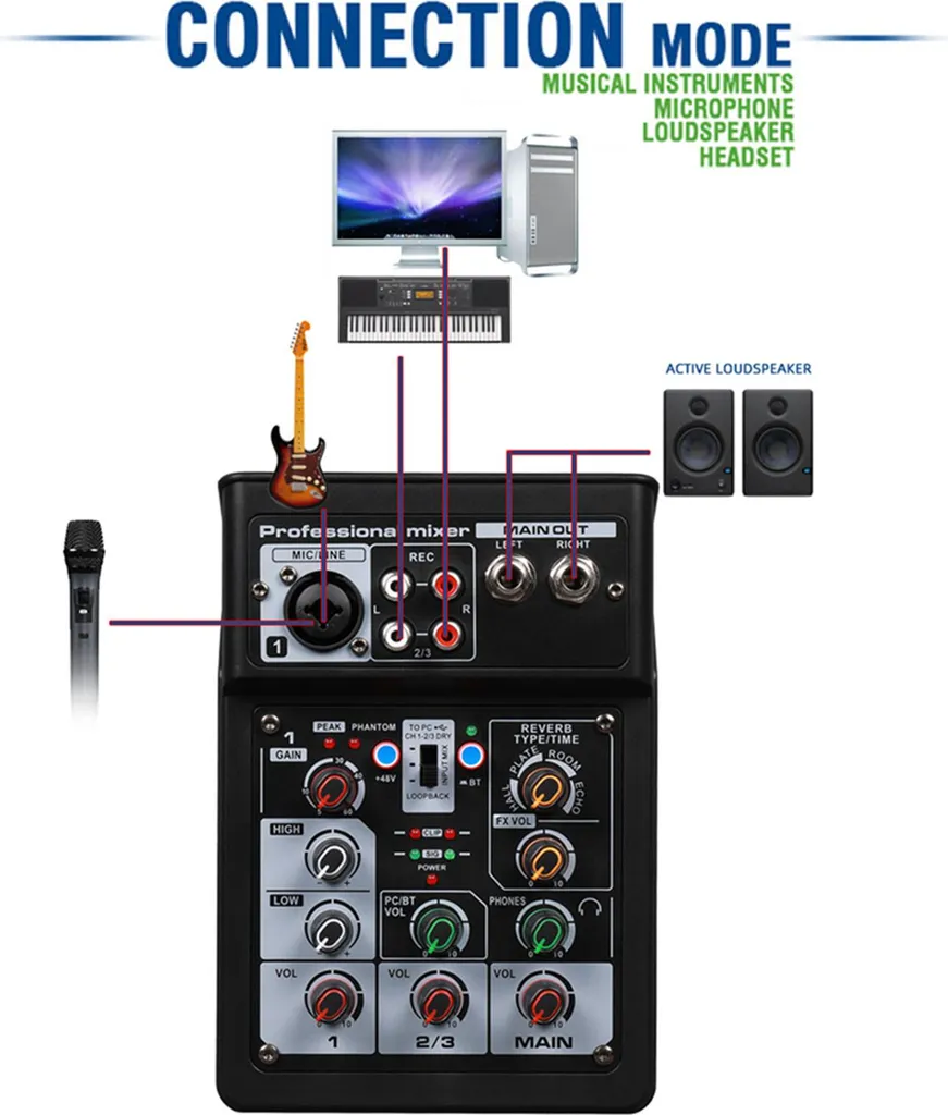 Table de mixage numérique Bluetooth 3 voies avec carte son OTG pour DJ