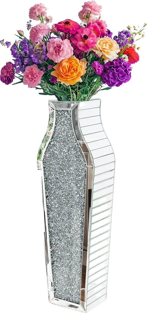 Grand vase de sol style contemporain argenté et strass brillants