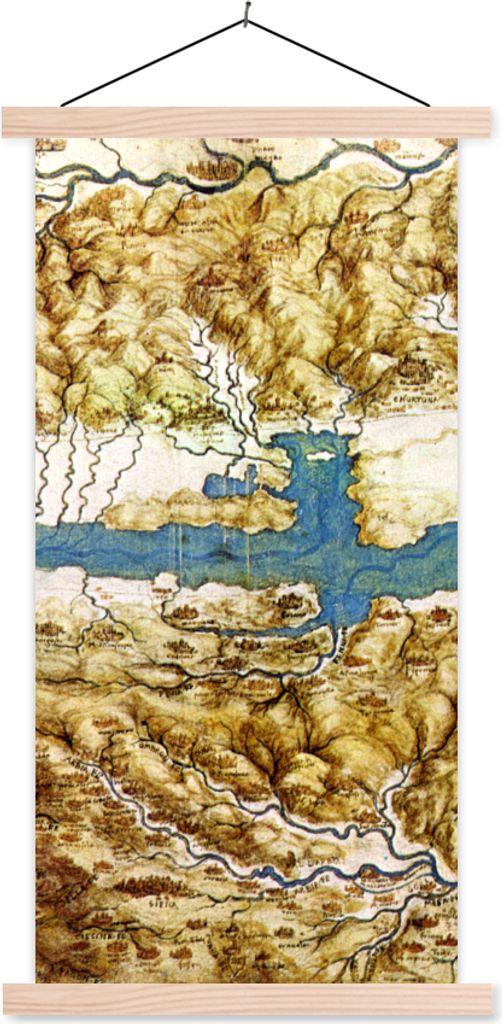 MuchoWow Textilposter Toskana - Leonardo da Vinci 40x80 cm mit holzfarbenen Rahmen - Wohnzimmer