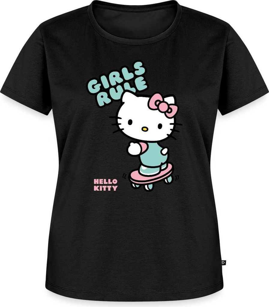 Spreadshirt Hello Kitty Auf Skateboard Girls Rule Frauen Premium T-Shirt, S, Schwarz