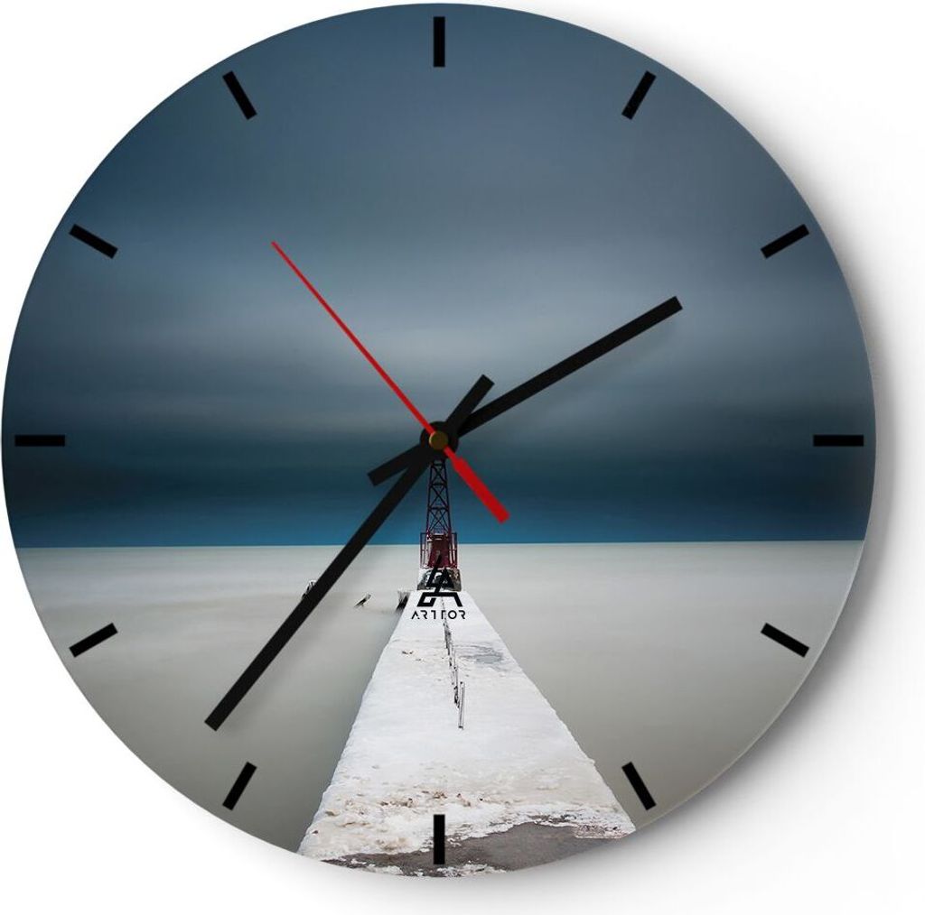 Wanduhr - Rund - Glasuhr - Turm Strand Himmel - 30x30cm - Schleichendes Uhrwerk - Lautlos - zum Aufhängen bereit - Dekoration Modern - Wanddekorat...