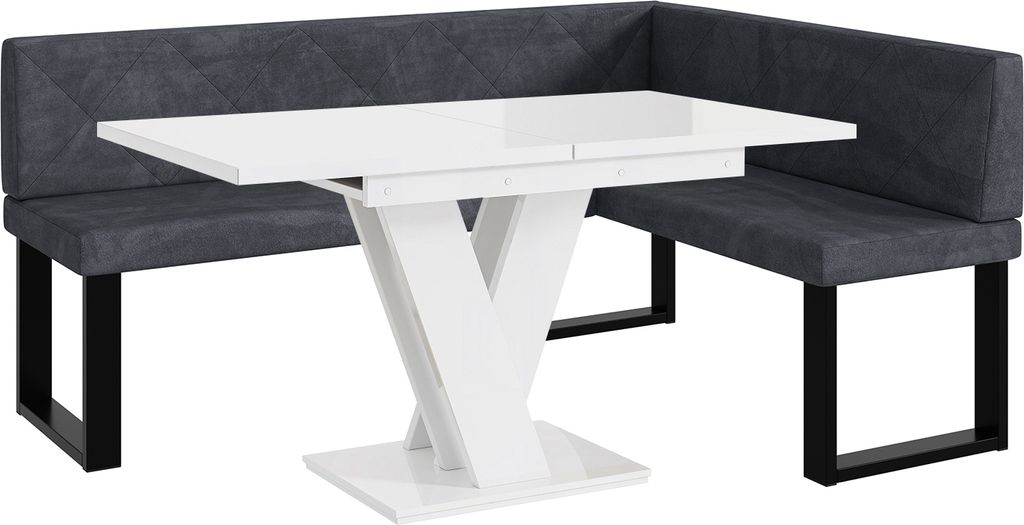 MEBLINI Eckbank für Esszimmer mit ausziehbarem Tisch - Küchenbank - Essecke - Sitzecke Küche - ERIC - U-Beine 128x168x87cm Rechts - Dunkelgrau S...