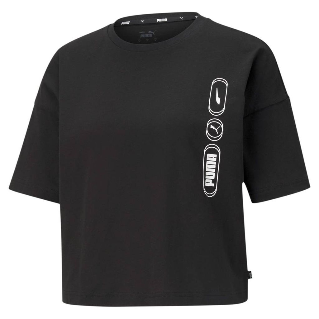 PUMA Damen T-Shirt - Rebel Fashion Tee, Crop-Top, Rundhals, Kurzarm, uni Schwarz XS