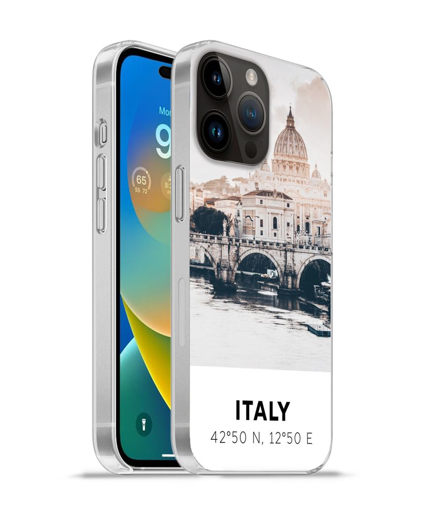 MuchoWow Handyhülle Schutzhülle Hülle für Apple iPhone 14 Pro - Softcase Italien - Brücke - Fluss Silikon Softcase Handy Hülle - Umschlag