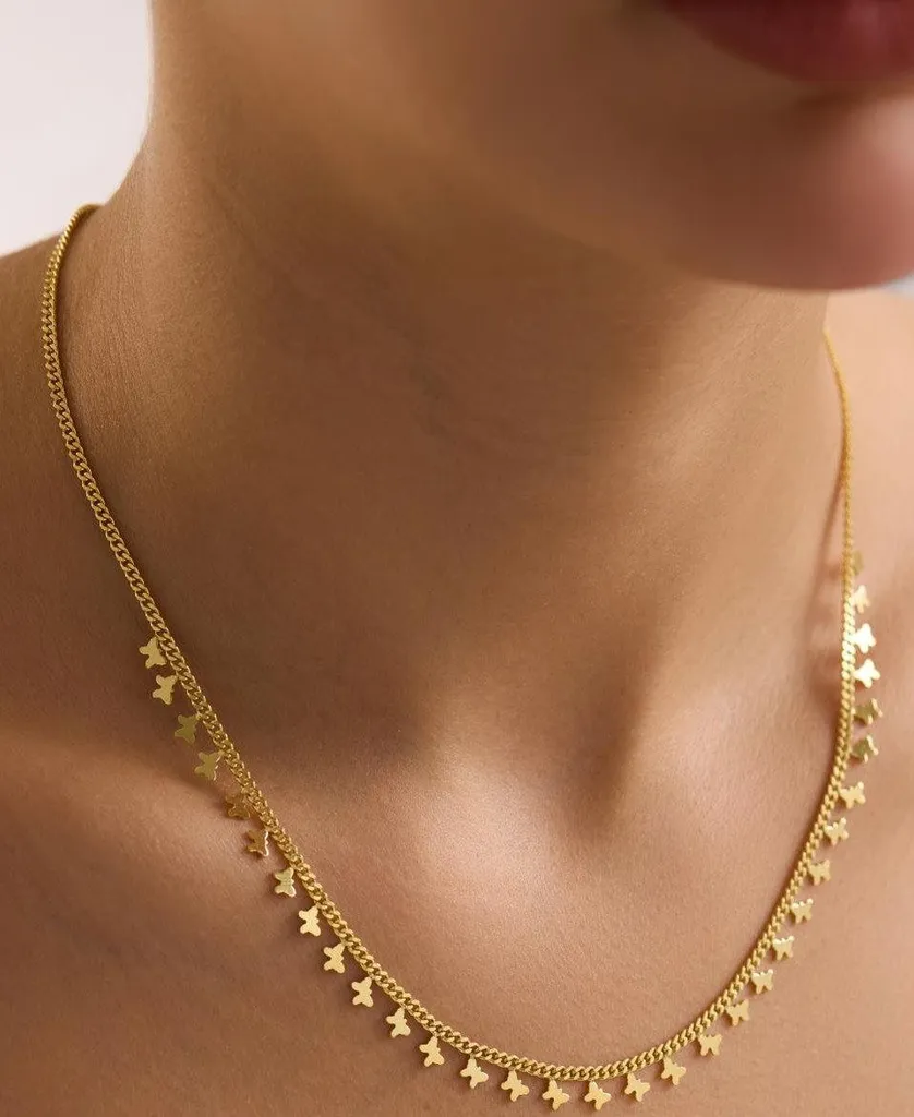 Collier femme maille gourmette et pendentif papillon doré en argent 925