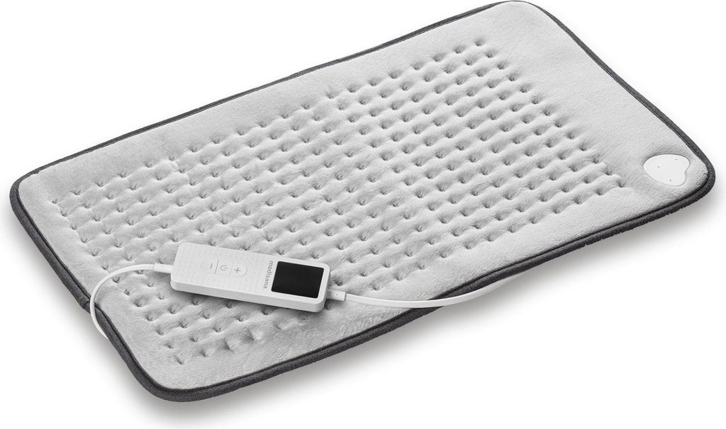 A gray electric heating pad with a white controller.