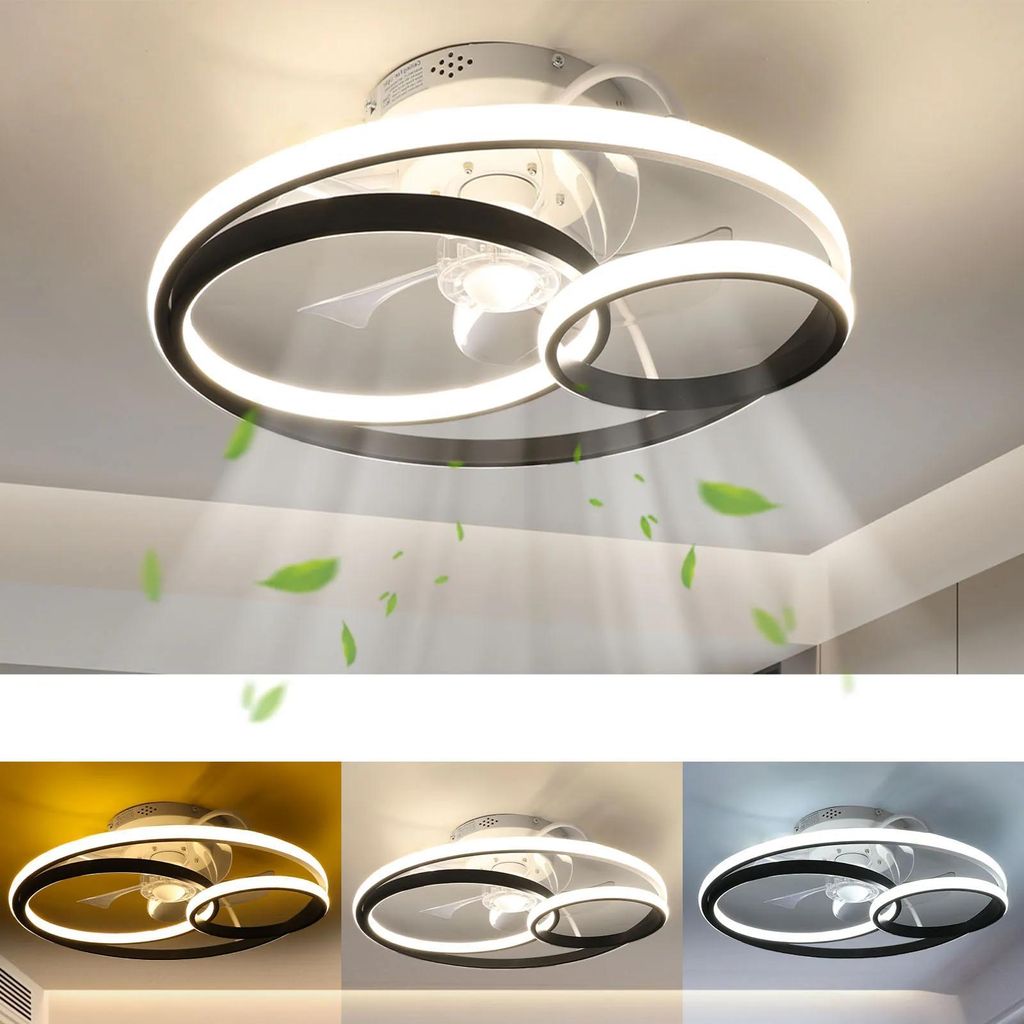 Runder Deckenventilator mit LED-Licht - Deckenleuchte mit Ventilator - Durchmesser 50 cm - Leistung 50 W - Dimmbar - Fernbedienung - Fünf Flügel ...