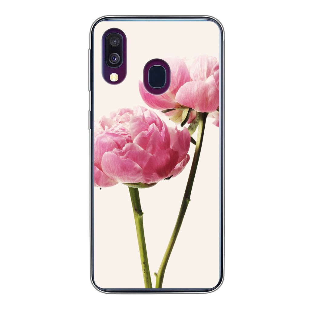 MuchoWow Handyhülle Schutzhülle Hülle für Samsung Galaxy A40 Blumen - Blüte - Rosa Silikon Softcase Handy Hülle - Handy-Tasche