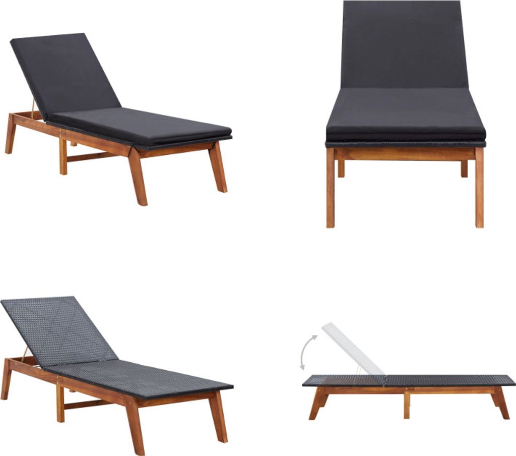 vidaXL Sonnenliege mit Auflage Poly Rattan und Massivholz Akazie - Gartenliege - Gartenliegen - Sonnenliege - Sonnenliegen