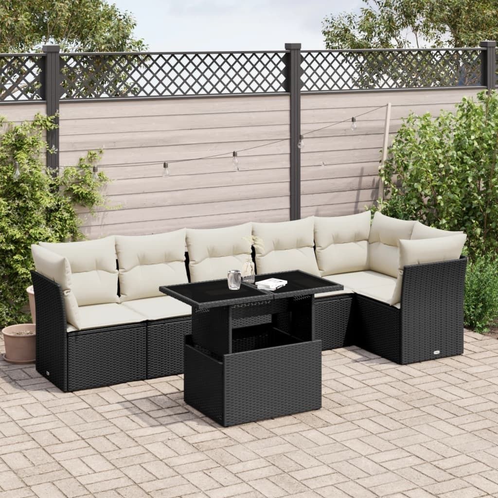 Maison Exclusive - 7-tlg. Garten-Sofagarnitur mit Kissen Schwarz Poly Rattan