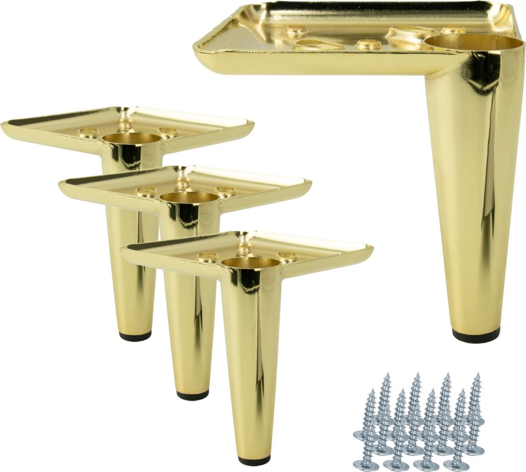 4er Set Möbelbeine "Stiletto" – Elegante goldfarbene Chromfüße, Höhe 10 cm, ideal für Sofas, Kommoden und vielseitige Inneneinrichtungen. St...