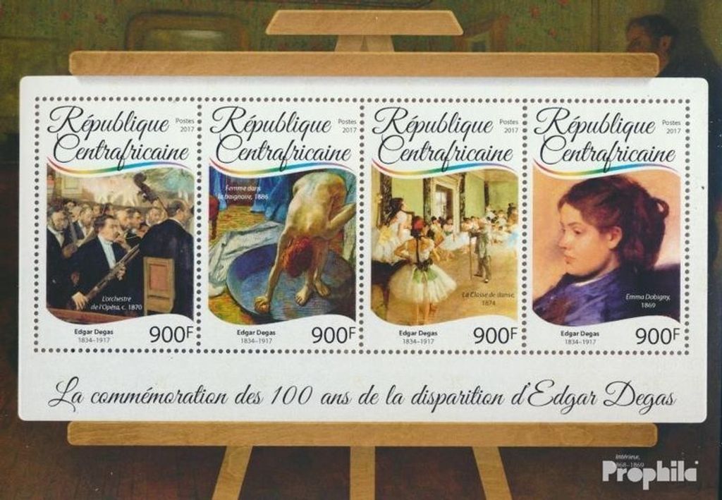 Briefmarken Zentralafrikanische Republik 2017 Mi 6845-6848 Kleinbogen (kompl. Ausgabe) postfrisch Edgar Degas