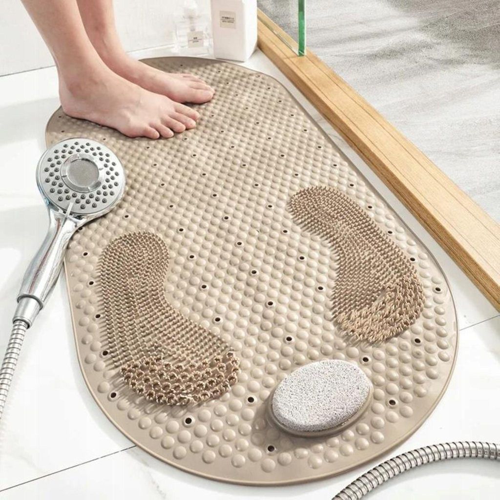Duschmatte - Beige - 70x39 cm - Rutschfeste Badewannenmatte - Maschinenwaschbar - Für die Fußmassage